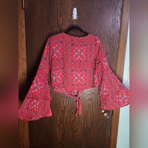 Altar'd State Women's Top Y2k Fairy Long Sleeve Bell Tie Front Size Small